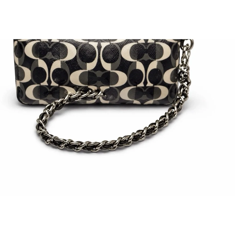 Coach‎ Op Art Signature Wristlet Black Gray Silver Chain EST 1941